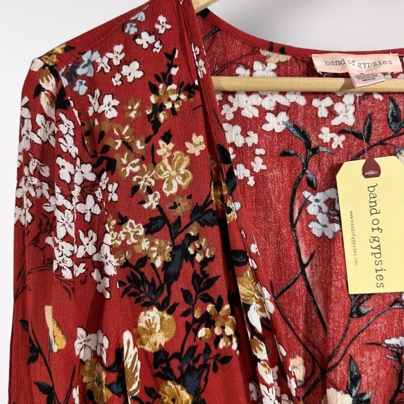 NWT Band of Gypsies Women's Tied Long Bell Sleeve Red Floral Summer Romper Small - Picture 4 of 11